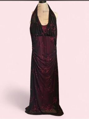 Vintage Y2K Taboo black & red Whimsigoth maxi prom dress with halter neck